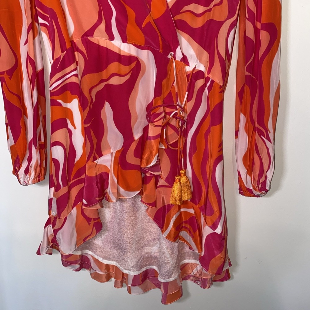 Rococo Sand Emily Wrap Dress Size L Pink Orange Long Sleeve Mini Bohemian Resort - Picture 5 of 10